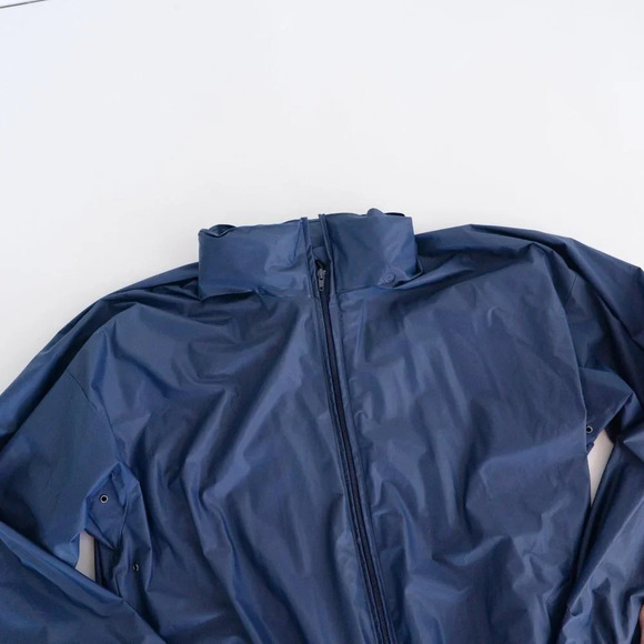 Rest  & Relaxation R&R Vintage Navy Blue Raincoat with Hidden Hoodie ~ XL - Picture 8 of 12